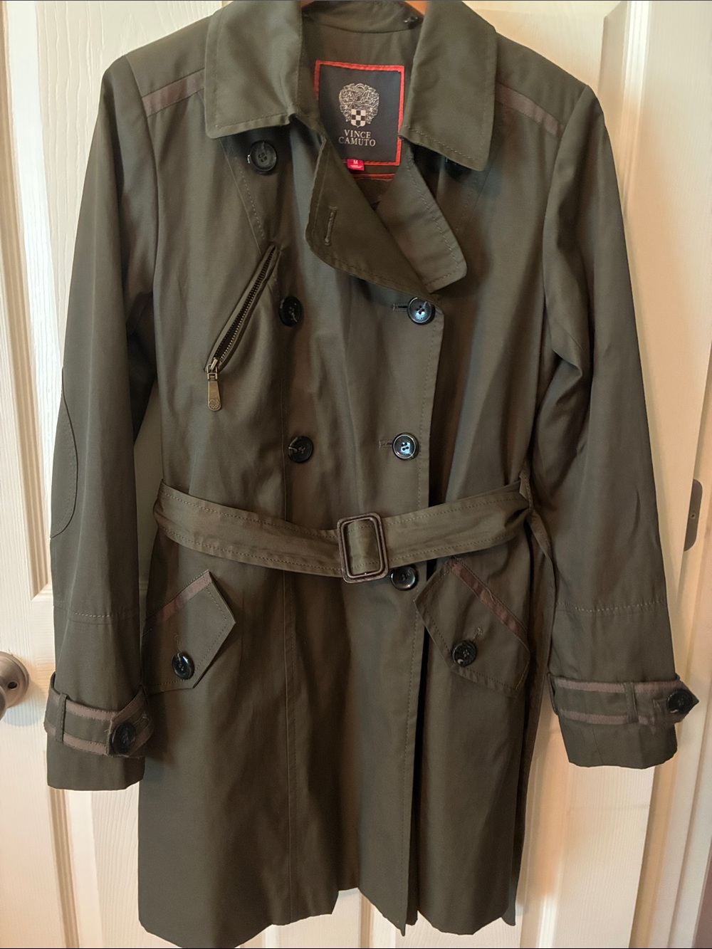 VINCE CAMUTO BELTED TRENCH COAT- GREEN - MEDIUM - EUC - Picture 2 of 14